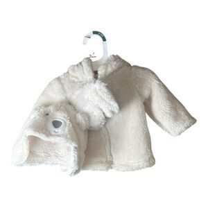 Carter's Fleece Zip Up Baby Jacket Hat And Gloves White Size 0-3 Months NWT